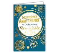 Afie Carte Heureux Anniversaire à un homme formidable Feu d'artifice Doré Or étoiles Bleu Fabriqué en France, 69-7085