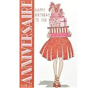 AFIE Carte Heureux Anniversaire Happy Birthday To You avec Paillettes Fille Femme Robe Rouge Cadeaux pour toi Talons Belle Chic Elégante Fabriqué en France 65-1239