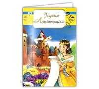 AFIE Carte Joyeux Anniversaire Fille Princesse Reine Château Manga Enveloppe12x17,5cm Perroquet Fleurs Costume Déguisement Illustration Jeunesse Dessin Animé 67-1055-A