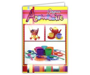 AFIE Carte Joyeux Anniversaire pour Petite Fille Enfant Collage Texte en Relief avec Enveloppe 12x17,5cm Dinette Théière Tasses Bols Gobelets Assiettes Soucoupes Cuillères Chariot Courses 67-1005/2