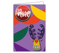 AFIE Carte Joyeux Noël Collage en Relief du Texte Brillant avec Enveloppe 12x17,5cm Tête Cerf Renne Bois Décorés Illustration Géométrique Meilleurs Vœux Fêtes Fin d'Année