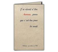 Afie CIT-1021 Carte Citation sur papier naturel fibré avec Enveloppe J'ai décidé d'être heureux, parce que c'est bon pour la santé Voltaire - Fabriqué en France