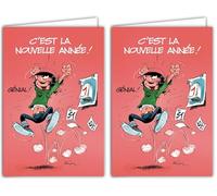 AFIE GASTON LAGAFFE Carte Meilleurs Vœux pour la Nouvelle Année Calendrier 31 décembre 1er janvier Illustration Dessin Humoristique Bande Dessinée Humour Belge BD Franquin Papier PEFC XGL 002 BA