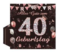 Afritee finemark Lot de 50 serviettes décoratives en papier pour le 40e anniversaire de femme, noir et rose doré, pour décoration de table