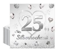 Afritee Lot de 20 serviettes en papier pour mariage argenté, 25e anniversaire de mariage, 16,5 x 16,5 cm