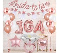 Afritee Lot de 30 décorations pour enterrement de vie de jeune fille - 2 guirlandes Bride to Be - 3 étoiles en forme de cœur - 14 ballons en latex - 8 ballons confettis or rose - 3 accessoires pour
