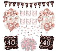 Afritee Lot de 55 serviettes de décoration d'anniversaire pour femme - Or rose - Photophore - Confettis - Décoration de table pour 40e anniversaire
