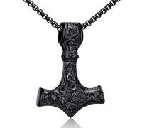 AFSTALR Collier Viking Nordique Homme，Noir Mjolnir vikings Marteau de Thor Acier Inoxydable Ensemble collier viking homme Bijoux 50cm