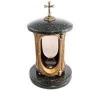 Afterglow Élégante lanterne funéraire Elégant avec croix en granit Impala foncé Hauteur 27 cm Diamètre 15 cm Lanterne funéraire Lanterne en granit Bronze avec socle Décoration funéraire