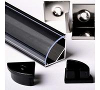 AFTERTECH 1 mètre 1616N 16 x 16 mm profil aluminium noir avec couvercle rond 1 m pour bandes LED barre rigide 1 m + coque transparente (1 m 1616N clear)