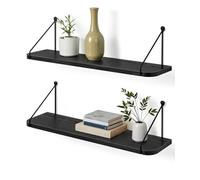 Afuly Étagères Murales Décoratives en Bois Noir, Longueur 60 cm, Lot de 2 | Équerres métalliques noires, pour livres, plantes, cadres photo et décoration, salon, chambre, cuisine et salle de bain