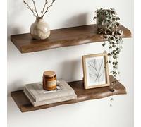Afuly Étagères Murales Flottantes, Bord Ondulé Effet Noyer, Lot de 2, 60 cm | Supports cachés, pour exposer livres, plantes, cadres photo et objets décoratifs dans le salon ou la chambre, rangement mural