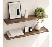 Afuly Étagères Murales Flottantes, Bord Ondulé Effet Noyer, Lot de 2, 80 cm | Supports cachés, pour exposer livres, plantes, cadres photo et objets décoratifs dans le salon ou la chambre, rangement mural