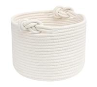 AFXGUSD Panier de Rangement Rond pour La Maison, avec Poignées, Pliable et Portable, pour Fruits et Légumes, Blanc 24x18cm