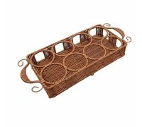 AFXGUSD Panier Rond Tressé Porte-Bouteille Organisateur de Rangement Rack Multifonction pour Boissons Structure Légère, Panier Rond Droit À 8 Trous avec Anse, Marron