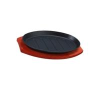 AFXGUSD Poêle à Fajitas En Fonte avec Base En Bois pour Barbecue et Camping, 28cmx17cm