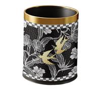 AFXGUSD Poubelle Ronde, Ouverte et Décorative à Double Paroi pour Salles de Bains, Appartements et Cuisines, Noir avec Bordure Dorée