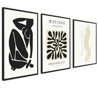 ag.art deco Lot de 3 Affiche Murale 21x30cm Sans Cadre Décoration Murale | Ensemble Matisse Noir, Bois MDF Robuste, pour Salon et Chambre, Design Moderne, Verre de Protection, Montage Mural Facile