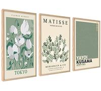 ag.art deco Lot de 3 Affiche Murale 40x50cm Cadre en Bois Décoration Murale | Fleurs Matisse, Bois MDF Robuste, pour Salon et Chambre, Design Moderne, Verre de Protection, Montage Mural Facile, Salon