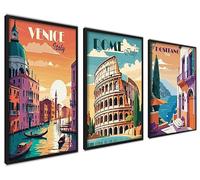 ag.art deco Lot de 3 Affiche Murale 40x50cm Cadre Noir Décoration Murale | Ciao Italia, Bois MDF Robuste, pour Salon et Chambre, Design Moderne, Verre de Protection, Montage Mural Facile, Salon