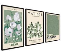 ag.art deco Lot de 3 Affiche Murale 40x50cm Cadre Noir Décoration Murale | Fleurs Matisse, Bois MDF Robuste, pour Salon et Chambre, Design Moderne, Verre de Protection, Montage Mural Facile, Salon