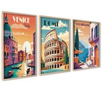 ag.art deco Lot de 3 Affiche Murale 60x80cm Sans Cadre Décoration Murale | Ciao Italia, Bois MDF Robuste, pour Salon et Chambre, Design Moderne, Verre de Protection, Montage Mural Facile, Salon