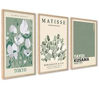 ag.art deco Lot de 3 Affiche Murale 60x80cm Sans Cadre Décoration Murale | Fleurs Matisse, Bois MDF Robuste, pour Salon et Chambre, Design Moderne, Verre de Protection, Montage Mural Facile, Salon