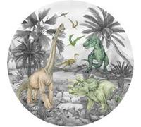 AG ART Papier peint intissé auto-adhésif rond dinosaure en noir et blanc - 70 x 70 cm Multicolors G