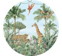 AG ART Papier peint intissé auto-adhésif rond Thème jungle colorée - 70 x 70 cm Multicolors G