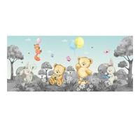 AG ART Poster géant horizontal animaux de la foret en noir et blanc - ourson, lapin, renard 170 x 75 CM Multicolors G