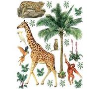 AG ART Sticker Animaux de la jungle : girafe, singe, léopard - 1 planche 65 x 85 cm Multicolors G