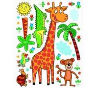 AG ART Sticker Giraphe, singe, crocodile et tortue et palmier - 1 planche 65 x 85 cm Multicolors G
