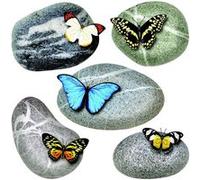 AG ART Sticker Papillons sur pierres de plage - 1 planche 30 x 30 cm Multicolors G