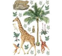 AG ART Stickers animaux de la jungle : girafe, singe et oiseaux - 1 planche 42,5 x 65 cm Multicolors G