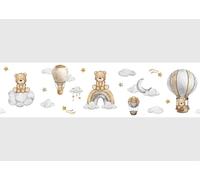 AG Design Bordure Autocollante Adorable Ours Dans Le Ciel Sur Fond Blanc, AWBD 8540 | Étanche Décoratif pour Chambre d’Enfant | Bordure Murale | Film, Multicolore | 500 cm x 13.8 cm