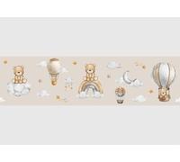 AG Design Bordure Autocollante Adorable Ours Dans Le Ciel Sur Fond Brun, AWBD 8538 | Étanche Décoratif pour Chambre d’Enfant | Bordure Murale | Film, Multicolore | 500 cm x 13.8 cm