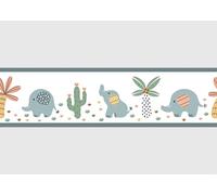 AG Design Bordure Autocollante Éléphants Blancs, AWBD 8508 | Étanche Décoratif pour Chambre d’Enfant | Bordure Murale pour Fille et Garçon | Film, Multicolore | Largeur 500 cm x Hauteur 13.8 cm