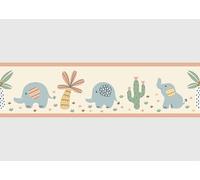 AG Design Bordure Autocollante Éléphants Pêche, AWBD 8504 | Étanche Décoratif pour Chambre d’Enfant | Bordure Murale pour Fille et Garçon | Film, Multicolore | Largeur 500 cm x Hauteur 13.8 cm