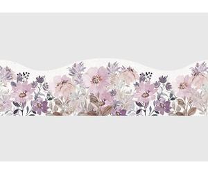 AG Design Frise Murale Autocollante Ondulée Fleur aquarelle violette, AWB 8680 | Bordure Décorative Étanche Courbée pour Murs, Meubles, Papiers Peints, Portes | Multicolore | 300 x 13.5 cm