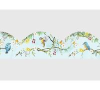 AG Design Frise Murale Autocollante Ondulée Oiseaux bleus du printemps, AWB 8690 | Bordure Décorative Étanche Courbée pour Murs, Meubles, Papiers Peints, Portes | Multicolore | 300 x 13.5 cm