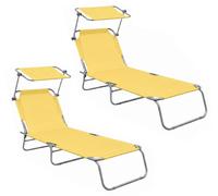 Aga 2x Chaise longue de jardin inclinable avec auvent Jaune