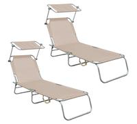 Aga 2x Chaise longue de jardin réglable avec auvent Beige