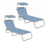 Aga 2x Chaise longue de jardin réglable avec auvent Bleu clair