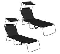 Aga 2x Chaise longue de jardin réglable avec auvent Noir