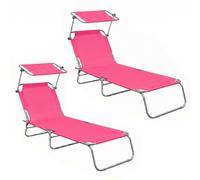 Aga 2x Chaise longue de jardin réglable avec auvent Rose