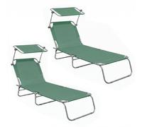 Aga 2x Chaise longue de jardin réglable avec auvent Vert clair