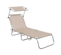Aga bain de soleil transat beige pliable en acier avec un para-soleil
