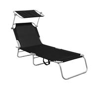 Aga bain de soleil, transat noir pliable en acier avec un pare-soleil, charge max 120 kg