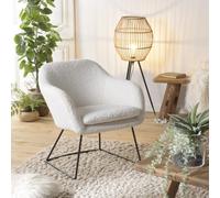 Agathe - fauteuil urban tissu bouclette blanc pieds évasés métal noir