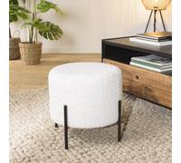 Agathe - tabouret rond 40x40cm tissu bouclette blanc pieds métal noir